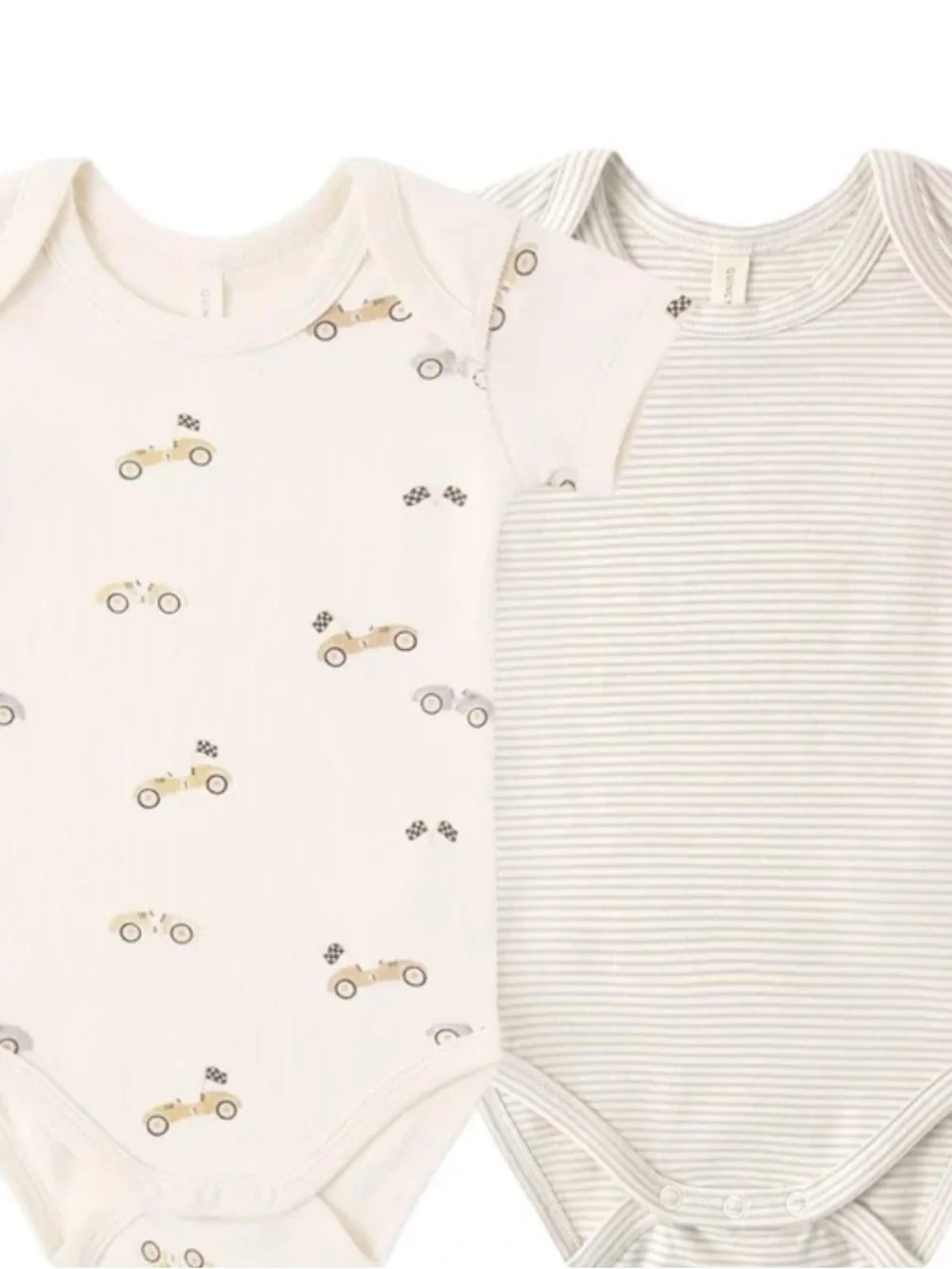 Quincy Mae Short Sleeve Bodysuit Pack Race Car, Oat Micro Stripe